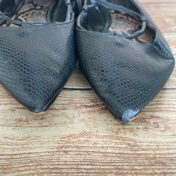 Zara black leather point toe ankle wrap ballet style embossed snake size 7.5 - Picture 4 of 16